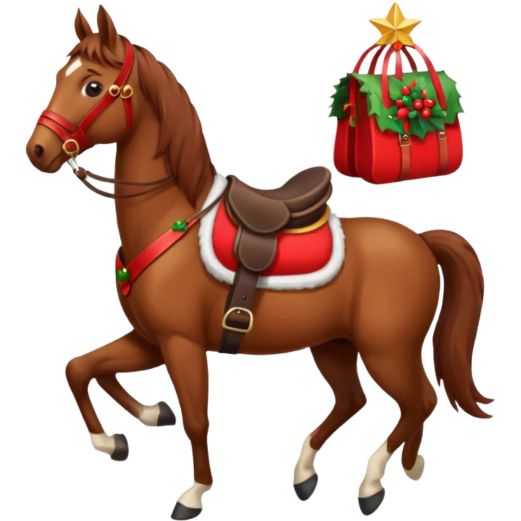 christmas brown horse with a red saddle emoji