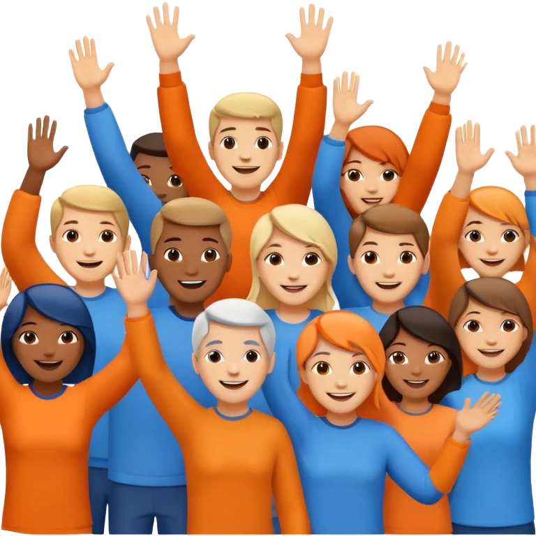 A cheering crowd within a circle of shades of orange and blue emoji