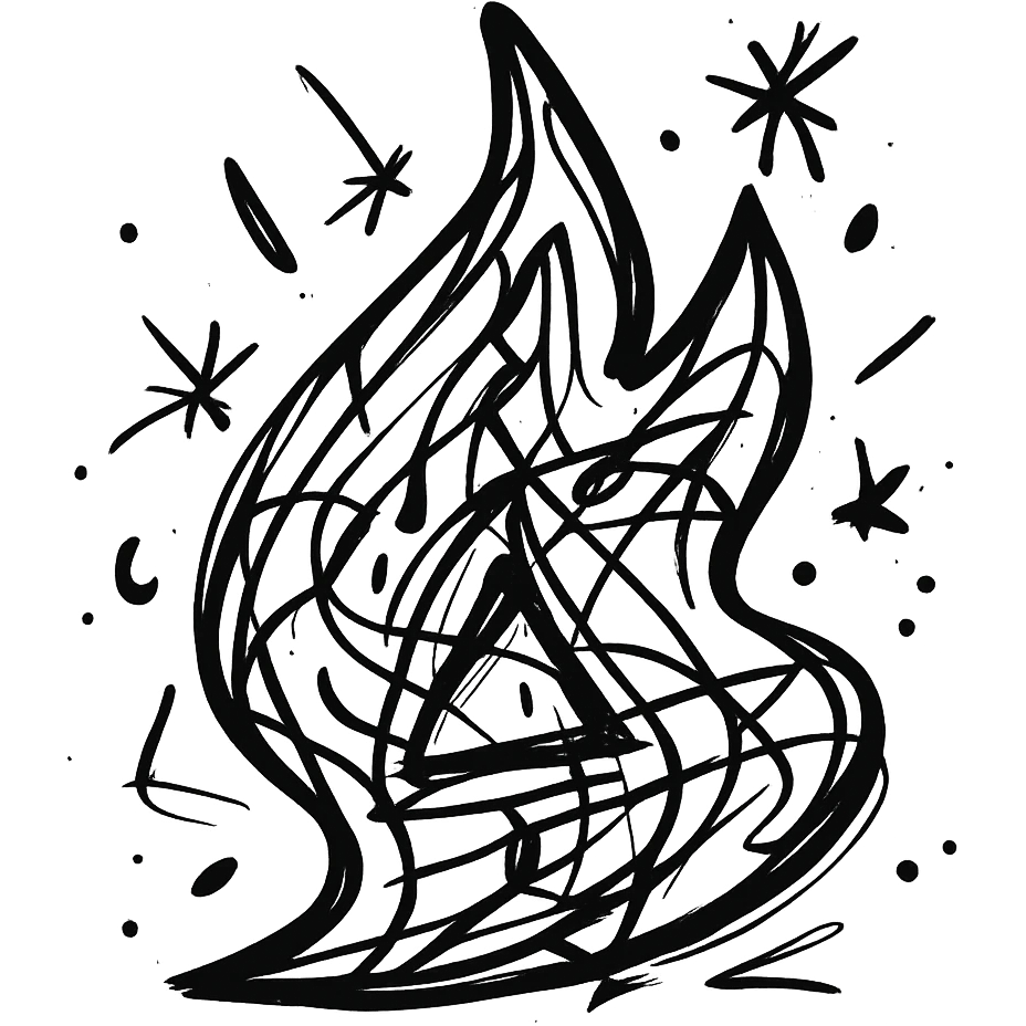 abstract flame shape, chaotic geometric outline style emoji