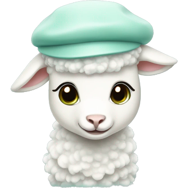 cute little lamb wearing a white beret in aqua green color emoji