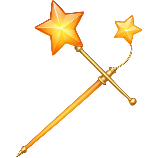 Classic magic wand like Apple's emoji but with yellow stars featuring a smooth yellow-to-orange gradient, sparkly magical effect emoji