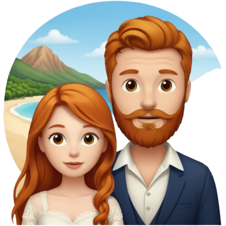 Ginger long hair girl,  brown hair men with beard on honeymoon emoji