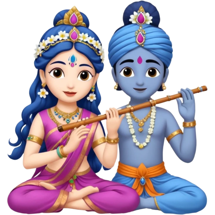 Radha rani and lord sri krishna play flute, skin colour is fairy white emoji