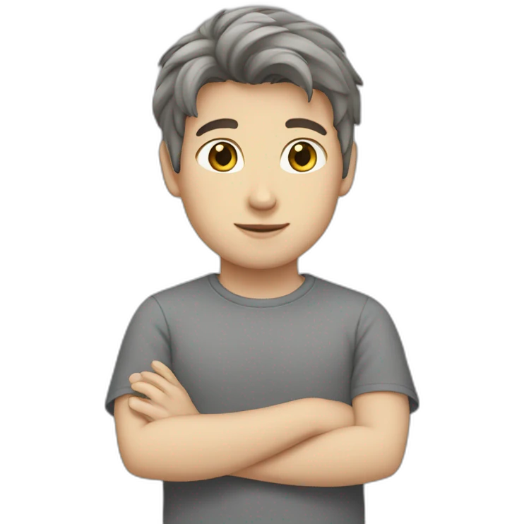 White brunette boy grey cat emoji