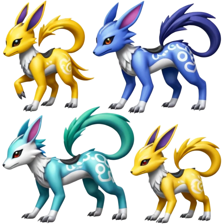 Colorful Meloetta-Electrike-Renamon-Wargreymon-Sergal-Pokémon-Digimon-Fakémon-fusion-hybrid-creature emoji