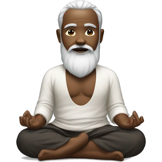 Guru with dark skin, white beard in lotus position emoji