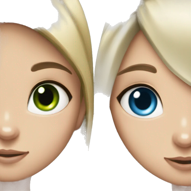blue eyes grey kitten and green eyes blonde girl are friends emoji