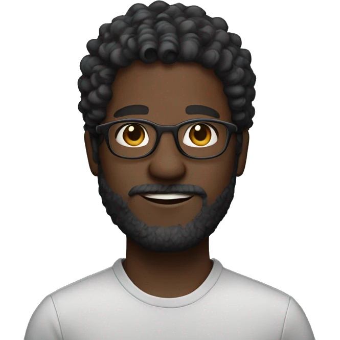 Guy dark skin with curly short hair a beard and glasses emoji