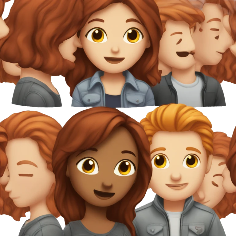 Brunette girl and red head boy kissing emoji