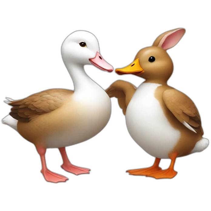 a brown duck and a white rabbit celebrating together emoji