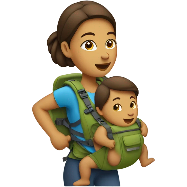 Woman hiking with a baby in carrier emoji