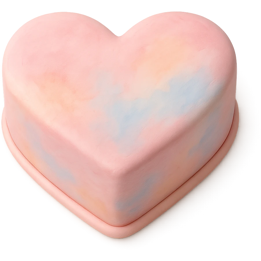 heart-shaped fondant cake with watercolor effect emoji