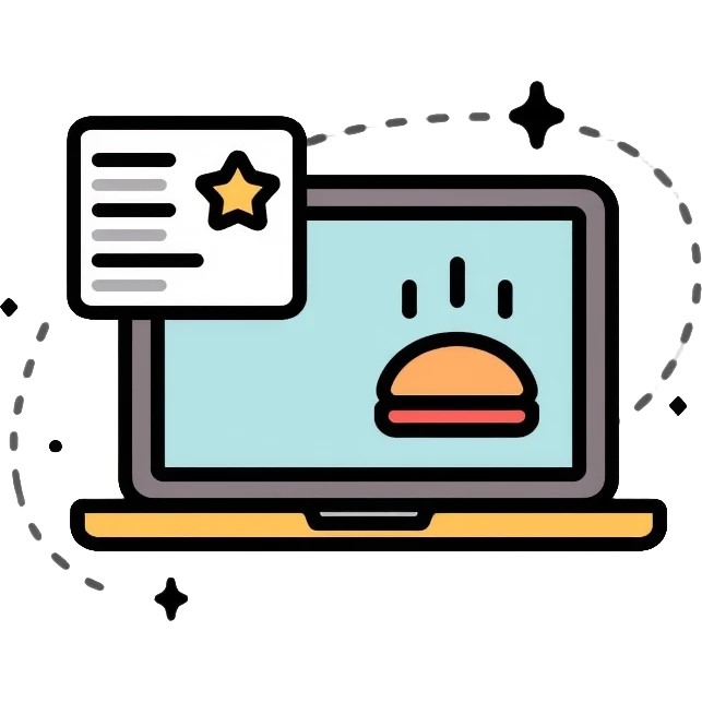 Website header with navigation menu, logo placement, and hamburger menu icon emoji