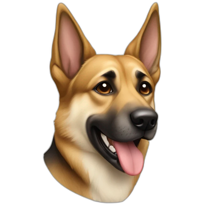 mutt dog with german shepard coloring and a tooth that is visibly misaligned and protruding from its mouth on the left side emoji