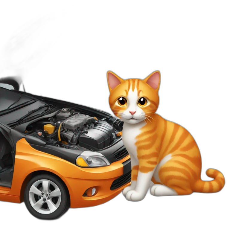 orange cat checking car engine emoji