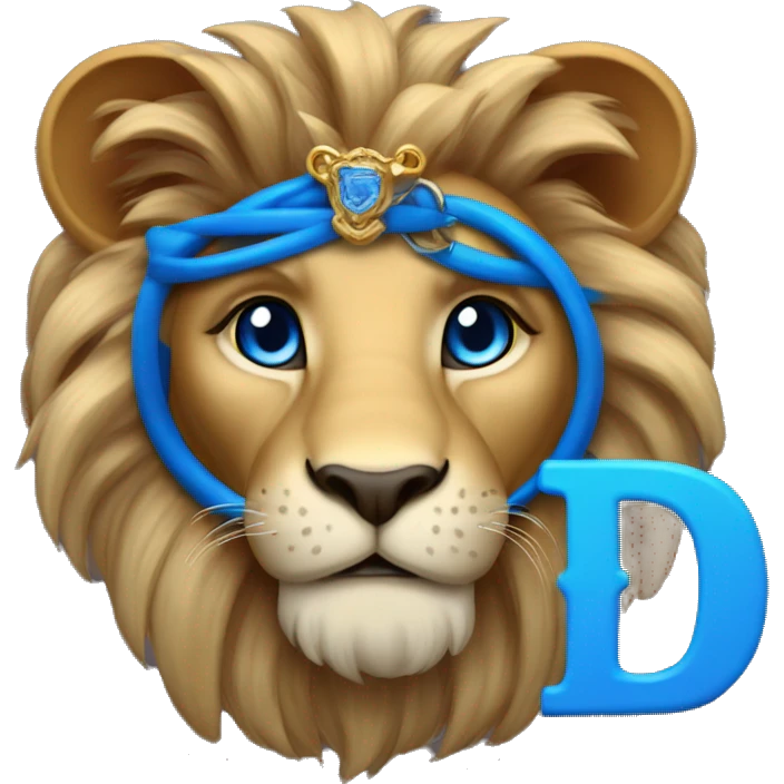 Lion w blue eyes and old English letter D necklace on emoji