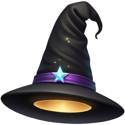 A mysterious black magician’s hat floating in mid-air, surrounded by soft glowing sparkles and a subtle magical aura. A faint swirl of energy flows underneath, giving the illusion of levitation. Flat, modern illustration, clean and minimalistic, digital art, white background, iOS emoji aesthetic. emoji