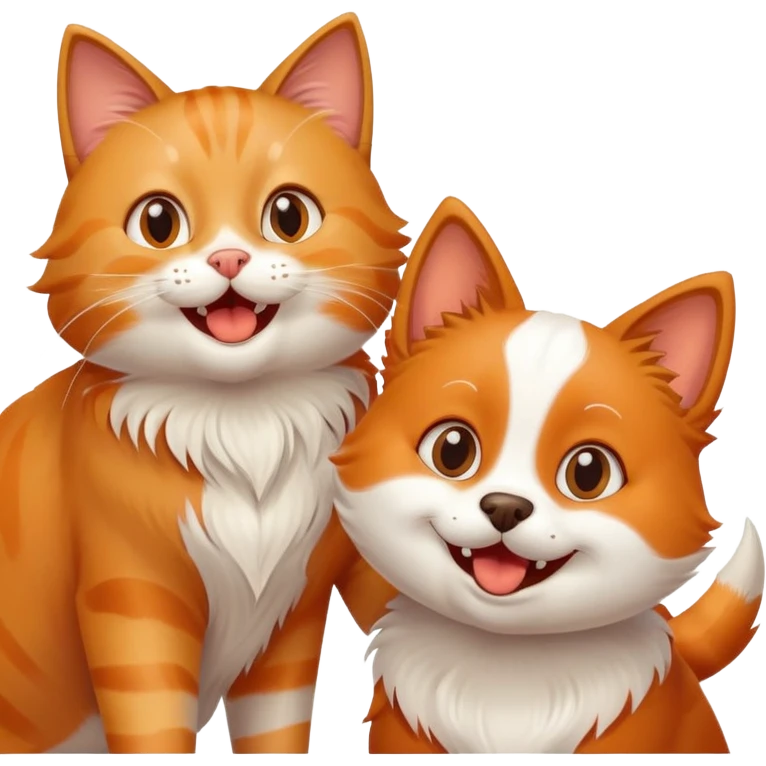 Excited happy cat being greeted by a friendly dog emoji