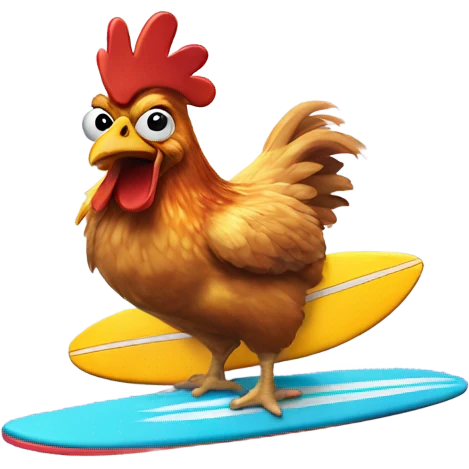 A chicken riding a shock as a surfboard emoji