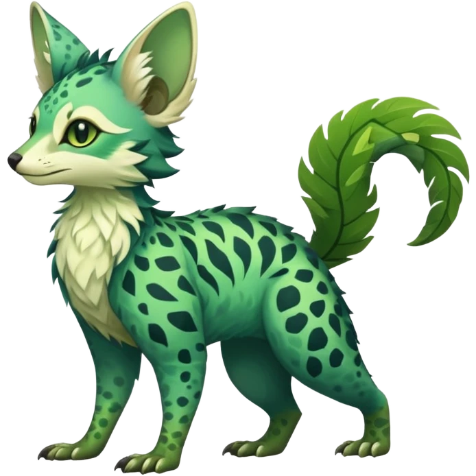 Feral Rare Fantasy vibrant tropical Vernid-Trico-species by LiLaiRa, random markings, tufted tail, tufted ears, full body emoji
