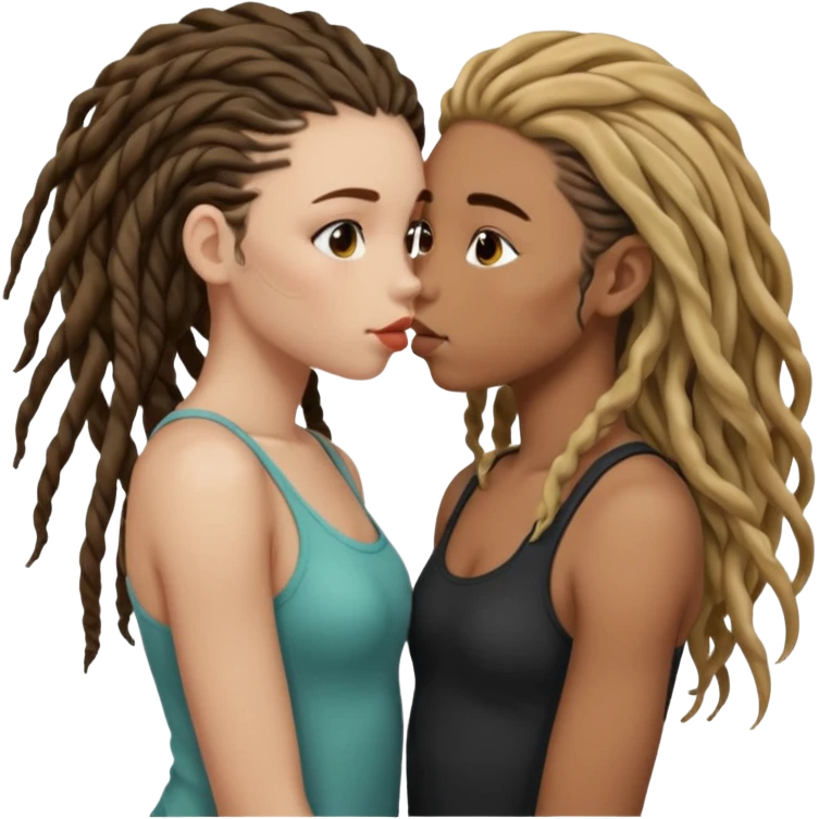 Girl with dreads kissing a girl with body waves hair emoji