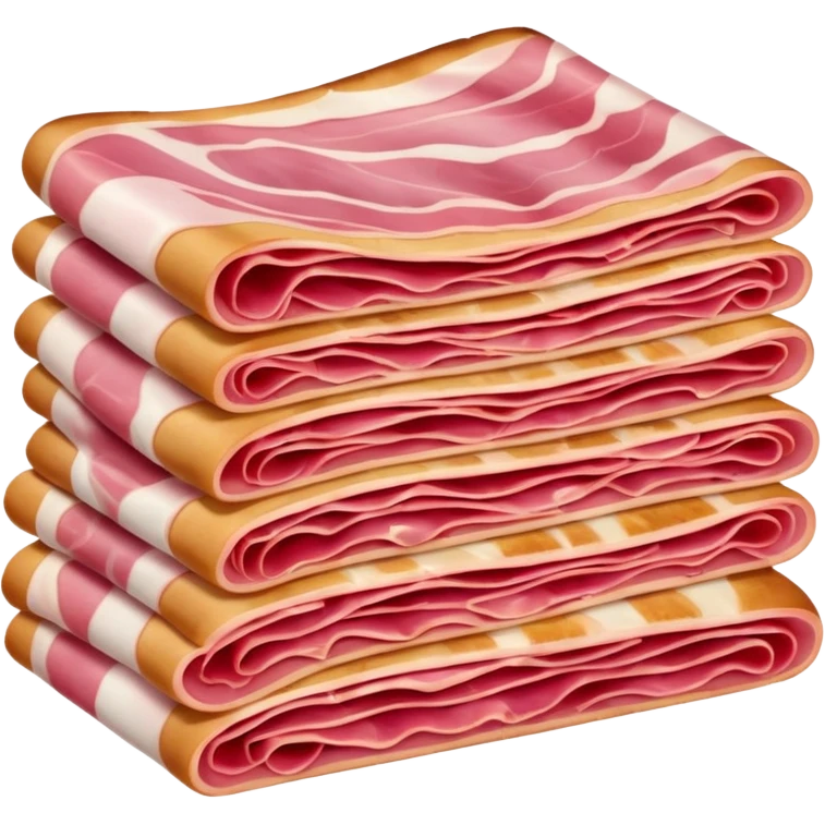 realistic jambon cru, thin folded slices, deep pink to red, white fat streaks, silky, translucent, marbled, folds or curls, creamy integrated fat, no bread, fruit, plate, or faces, clean 3D, soft lighting, transparent background, emoji scale emoji