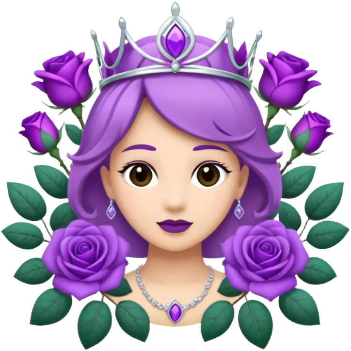 Purple rose with silver tiara and a purple emblem leaf wreath emoji