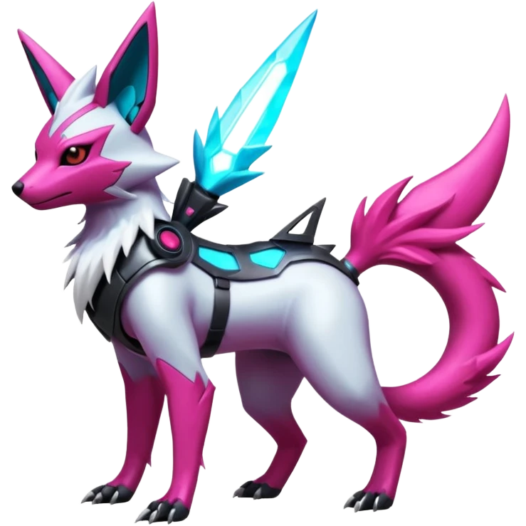 White and magenta cyperpunk futuristic feral Zangoose-Manectric-Luxray-Umbreon-Vaporeon-Amaura-Electrike-fusion-creature  emoji