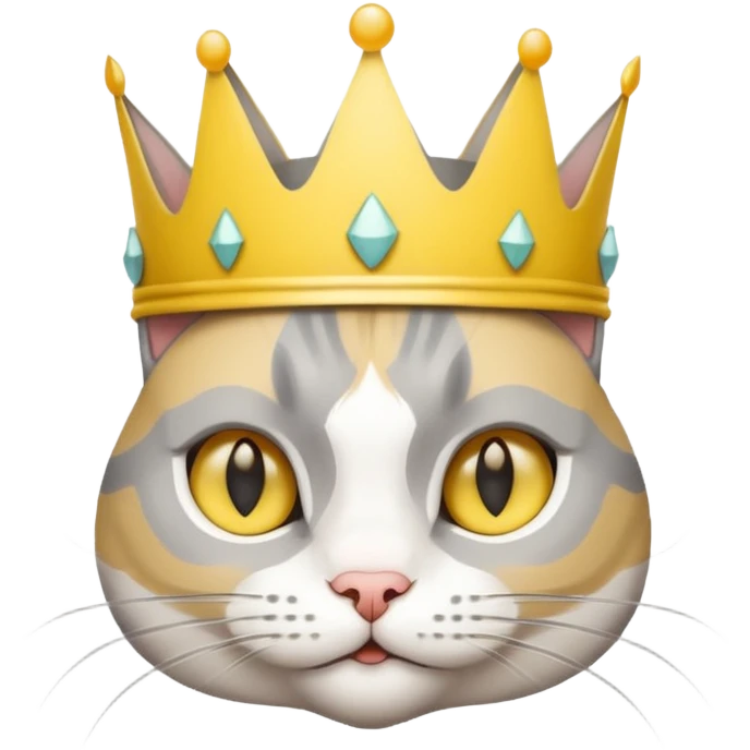 gray and white cat wearing a yellow paper crown  emoji