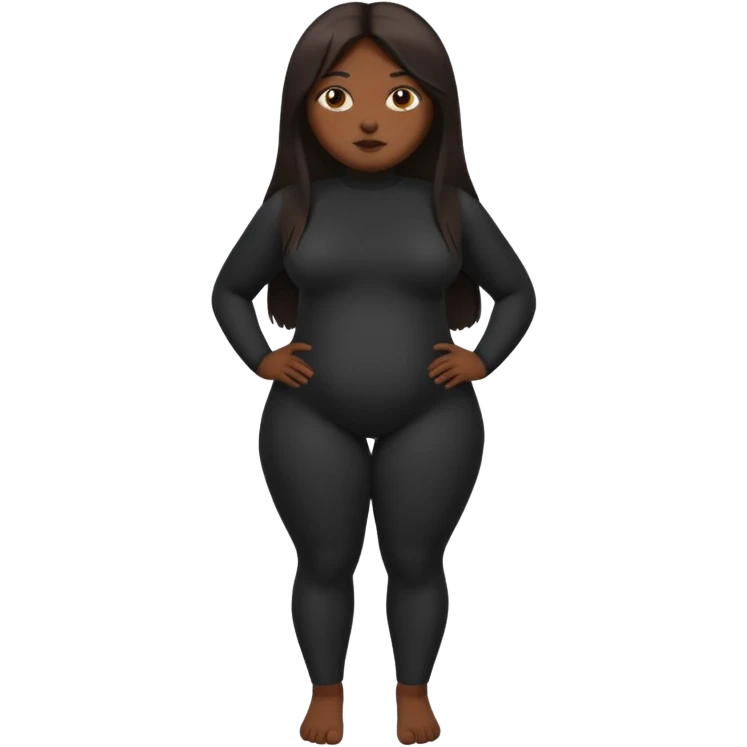 A fat dark skin girl with straight long hair and a dark body suit on emoji