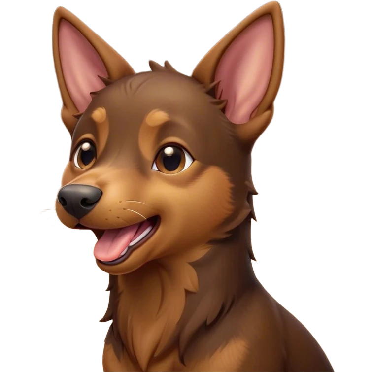 Cinematic Cute Yawning Brown and Tan Kelpie Portrait Emoji, Head tilted slightly with a dramatic, wide-open yawn, showcasing a smooth brown Fur with distinct tan highlights, floppy ears slightly drooping, round warm eyes barely open in drowsy contentment, Simplified yet irresistibly adorable features, highly detailed, glowing with a soft, cozy glow, high shine, relaxed yet expressive, stylized with a touch of whimsy, bright and endearing, soft glowing outline, capturing the essence of a sleepy yet affectionate herder, so drowsy it feels like it could stretch out of the screen and curl up for a nap! emoji