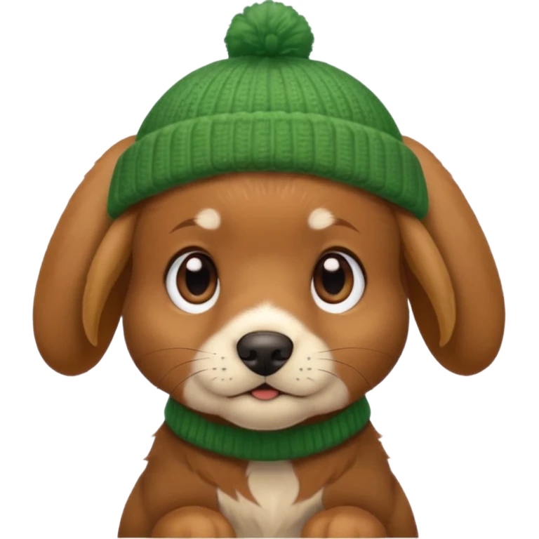Dog in Green Beanie – brown puppy with floppy ears and cozy beanie. emoji