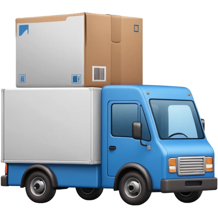 emoji of delivery truck nearby a packaging box emoji