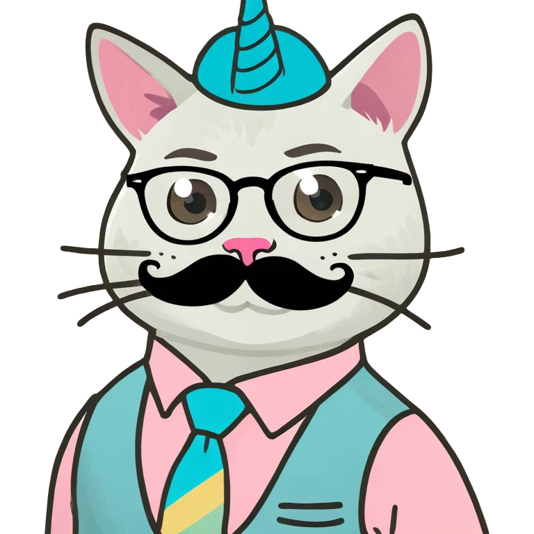 unicorn cat with a hipster mustache emoji