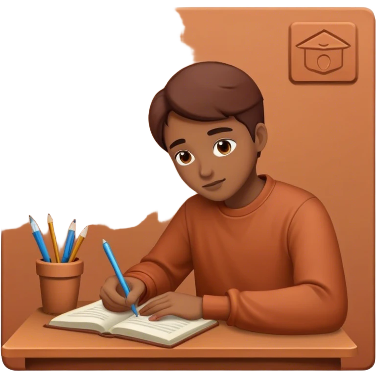 Studying aesthetic in dark terracotta color without face emoji