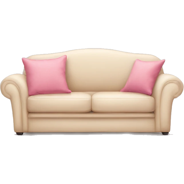 Delicate beige sofa with a pink bedspread and a pillow emoji