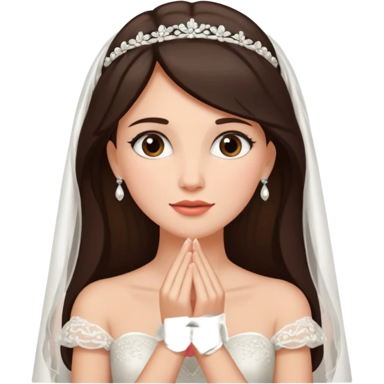 Blonde skin bride with dark brown hair with a chin on her face emoji