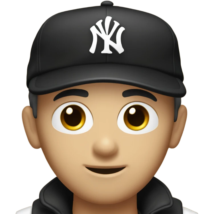 Homme blanc / cheveux courts noir / yeux en amande / viril / mal rasé / casquette yankee noir emoji