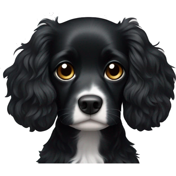 Small completely black spaniel with black fur on his whole face and white fur only on his chest emoji