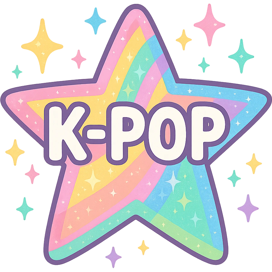 kpop fan star with pastel rainbow and sparkles, fun and colorful emoji