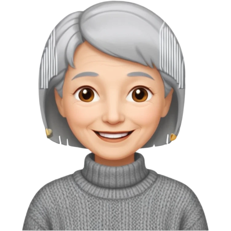 Old woman, happy, sweater, short straight hair
 emoji