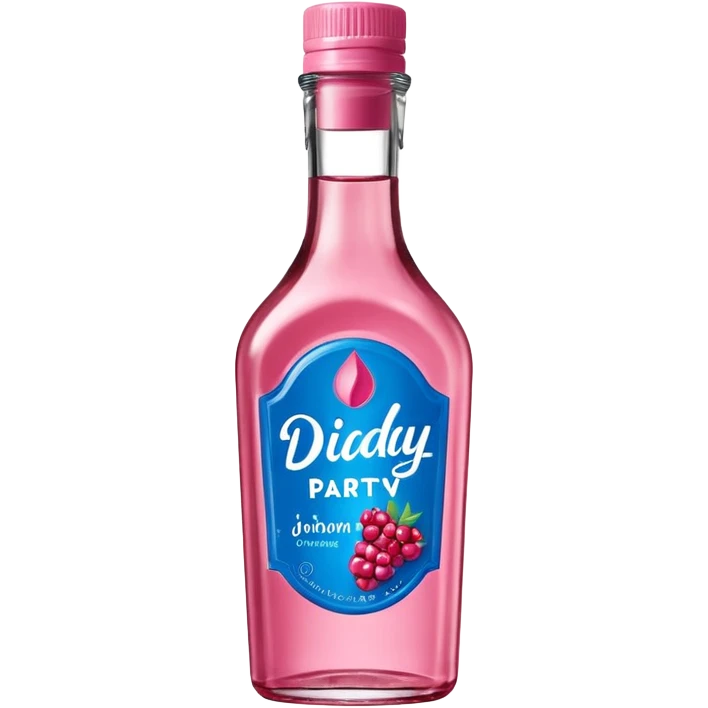 bottle of oil blue top pink outside with logo that says Diddy Party oil Johnson and Johnson  brand with a smiling berry on top emoji
