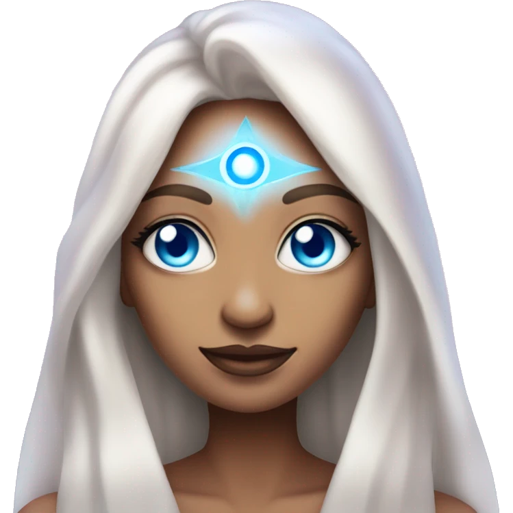 magical diva with thin pink andromedan face long hair and blue eyes glowing third eye emoji