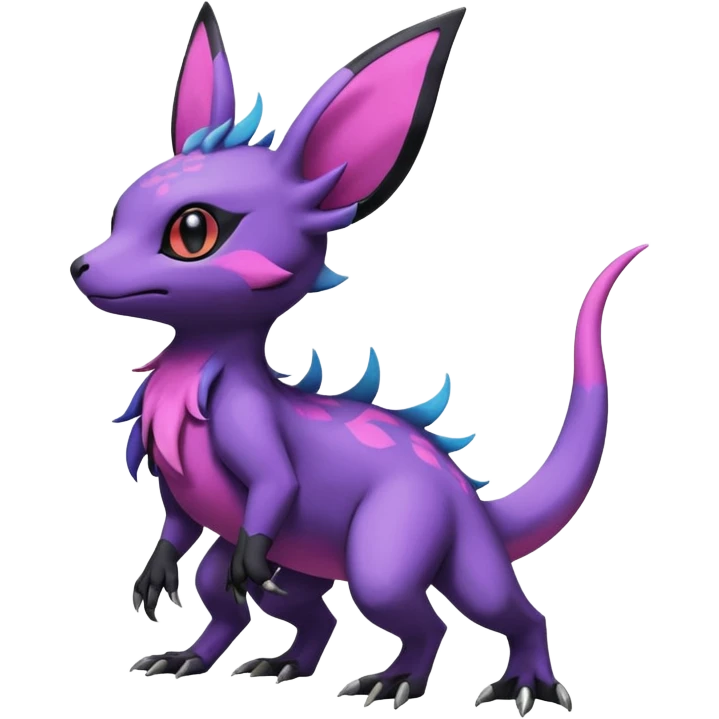 Rare exotic cute epic aesthetic Salandit-Eevee-Noibat-species-Fakemon-hybrid-creature, with markings, full body emoji