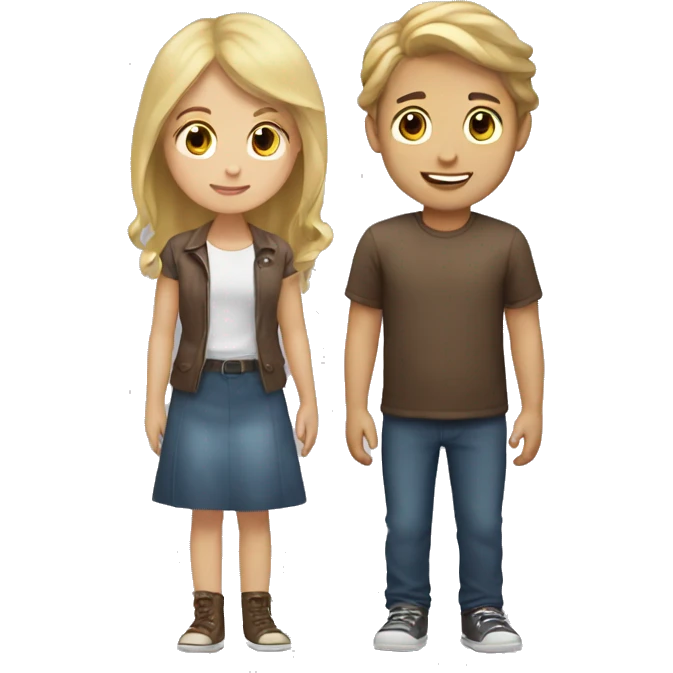 girl with blond hair and boy with brown hair in love emoji