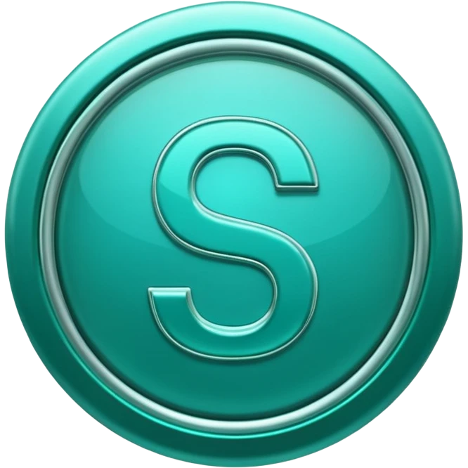 Create a custom emoji badge featuring a stylized, glossy letter “S”. Use the Platinum rank style from League of Legends: teal-green metallics, reflective surfaces, and a futuristic elegant frame. Vibrant and high readability.
 emoji