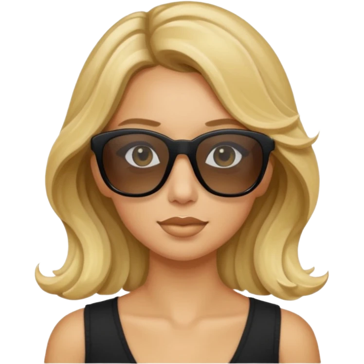 an olive tan woman with wavy blonde hair wearing skinny black rectangular sunglasses emoji