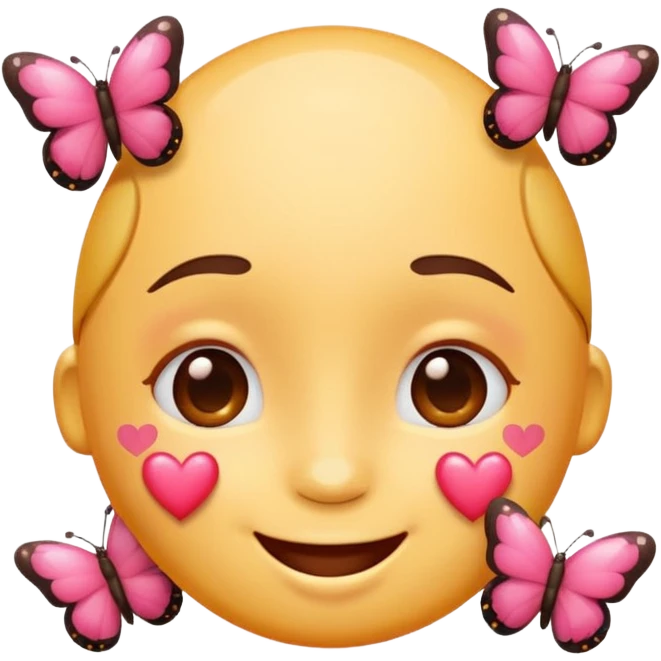 cute emoji face with hearts and butterflies floating around it emoji