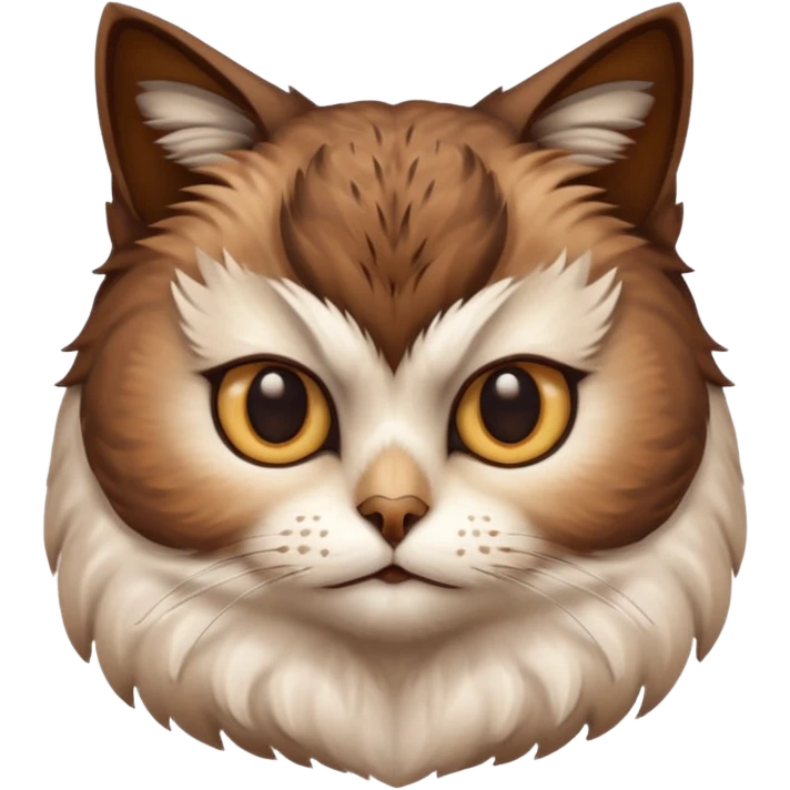 An cats head with a brown on top of the head of the cat the cats head infused with an white owls body with brown wings emoji