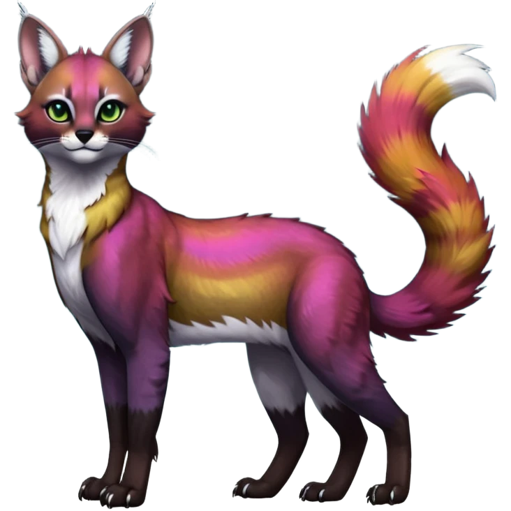 dark fruity glorious iridescent divine exotic cool beautiful beautiful fantasy-caracal-civet-genet-sergal-vernid-Gryphon-Cacomistle-Trico-oncilla-animal-Fakémon-hybrid-fursona (full body) emoji